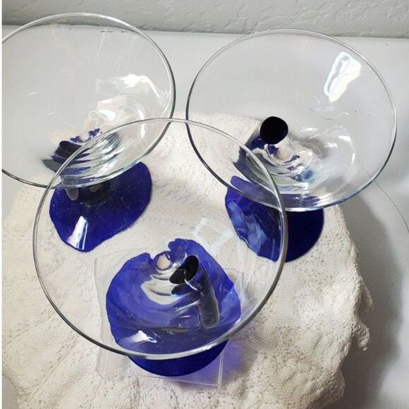 Martini Glasses Cobalt Blue Bavura Libby 3 in the set ~Vintage~ - Picture 6 of 6
